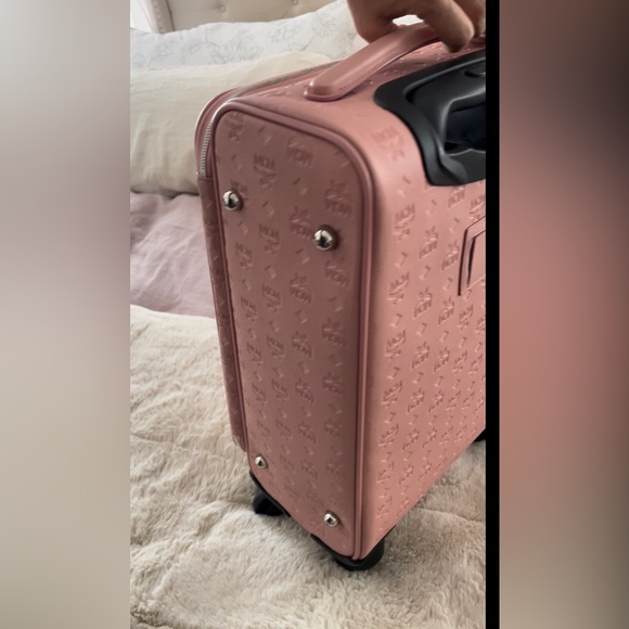 MCM Calfskin Ottomar Monogram Trolley Wheeled Suitcase Pink - Picture 4 of 13